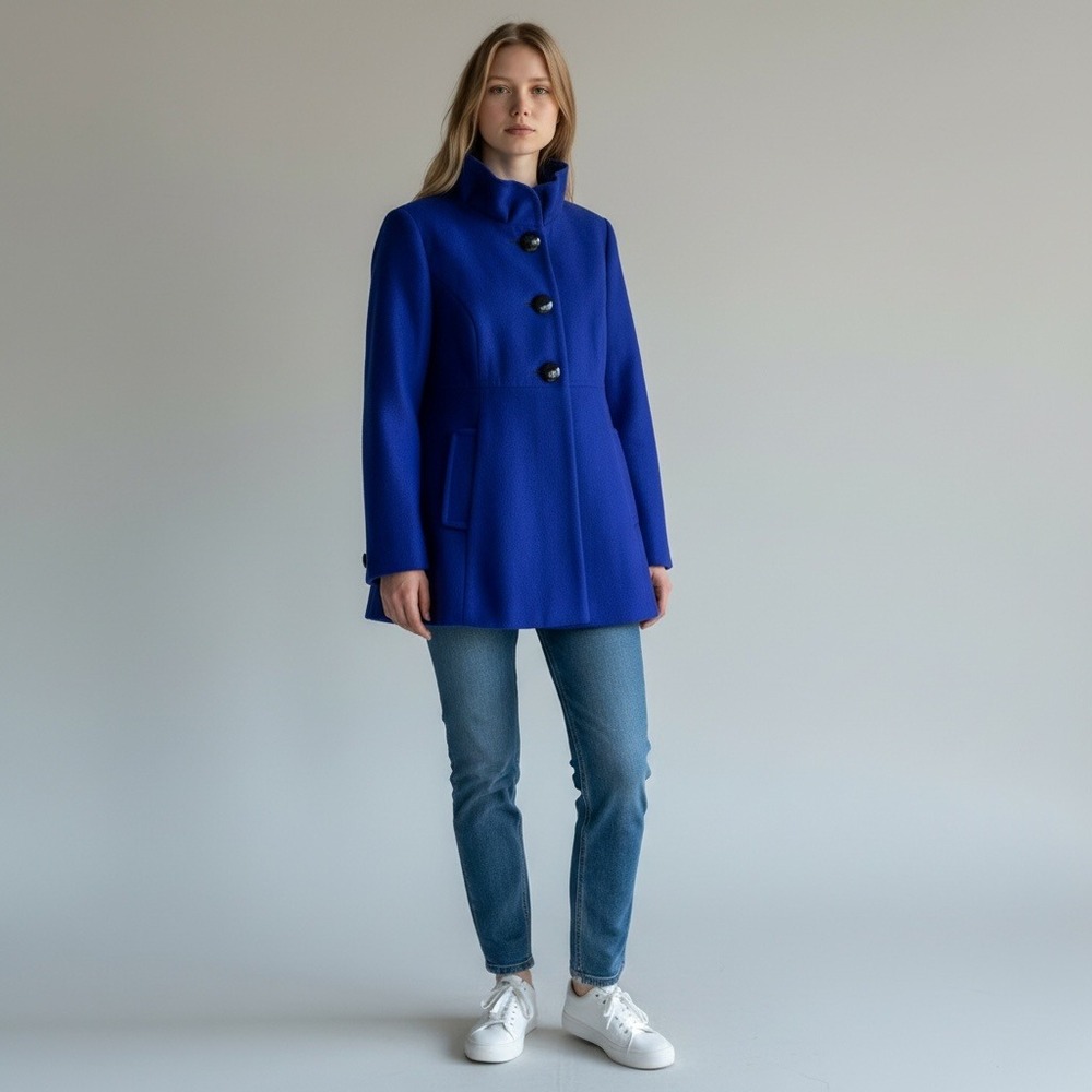 Old Navy Wool Blend Peacoat S Blue Royalcore Academic Preppy Funnel Neck Bright